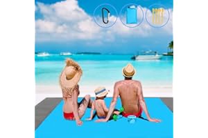 Epesl Impermeabile Coperta da Spiaggia all'aperto, 210 x 200cm Portatile Telo Mare Antisabbia Tappetino Campeggio Accessori con 4 Picchetti Fixed Picnic per Spiaggia, Viaggi, attività all'aperto (Blu)