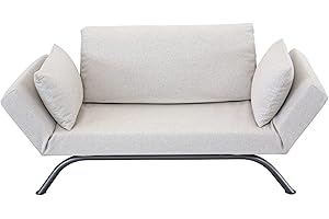 Deshome Smart - Divano letto 2 posti con letto singolo 80x200 cm braccioli reclinabili fino a 3 posti clic clac, tessuto Idrorepellente sfoderabile, materasso Waterfoam, Made in Italy (Bianco crema)