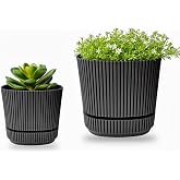 Pera Kare Saksı Seti 0,6 litre + 1,2 litre, İ&ccedil; Mekan - Dış Mekan 2li Ekonomik Tabaklı Saksı Set Antrasit Renk