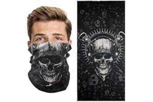 CUSTOMprivé Cache cou, tour de cou moto tête de mort masque tube bandana multifonctions skull homme motard biker triker, Microfibre