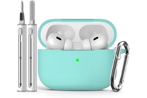 Inesore Compatible with Airpods Pro 2nd/1st Cases Cover, Silicone Protective Case for Apple Airpods Pro 2nd/1st Generation Charging Case with Keychain and Cleaner Pen, for Women Men(Mint Green)