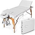Giantex 84inch Folding Massage Table Lash Bed, Portable 3 Sections Spa Salon Tattoo Bed with Face Cradle Armrests Wooden Legs, Professional Massage Bed Height Adjustable with Carry Case (White)