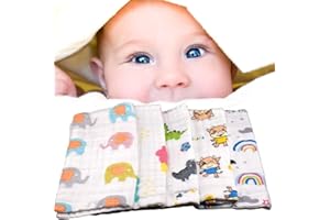 Duncan Duck 6 Layer Muslin Cloths for Baby - Super Soft and Absorbing Muslin Squares - a newborn essentials - baby wash cloth - burp cloths for newborn - muslin squares - 100% cotton.(Dinosaur)