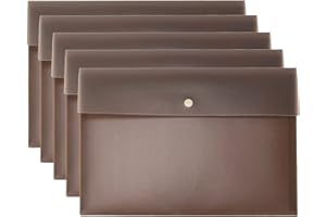 VANRA Lot de 5 enveloppes A4 en plastique avec fermeture à bouton-pression pour documents, format A4 (marron)