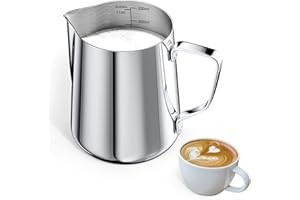 LULIZZIE Alfresco 350 ml Mousseur à Lait 304 Acier Inoxydable, Milk Frother, Pot a Lait Inox, Pichets-mousseurs à Lait, Convient pour le Lait, le Cappuccino, l'espresso, le Latte, etc(Argent)