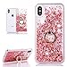 Produktbild Flüssig Hülle für iPhone X, Glitzer 3D Liquid Hülle für iPhone X, ZCRO Flüssigkeit Case Handyhülle für iPhone X Schutzhülle Flüssig Glitzer Transparent Hart Plastik Zurück Hardcase Glänzend Bling Luxus Cover und Silikon Rahmen Durchsichtig Kristall Klar Etui Handy Tasche Hüllen mit Handy Ring Halterung Ständer für iPhone X (Rose Gold)