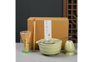 XPJBKC Matcha Whisk Set, 5 PCS Matcha Tea Kit, Reusable Matcha Whisk and Bowl, Holder, Matcha Powder Strainer, Gift for Beginners and Enthusiasts (Green)