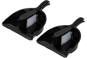 BEST HOUSE ANOTHER FINE PRODUCT Best House | Dustpan and Brush Set | 2 Pcs | Plastic | Black | Household Cleaning | Rubber Lip for Easy Pick up | Portable Ergonomic | Home and Office Use