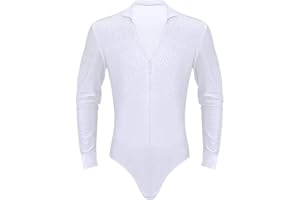 TiaoBug Camicia da Uomo Body da Latino Rumba Tango Danza Ballo con Paillettes T-Shirt Abito da Ballerina per Esercizio Concorso Scena Dancewear Scollo a V