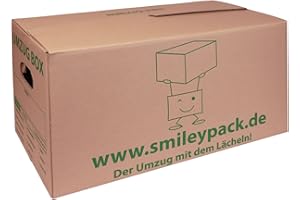 SMILEY PACK Lot de 10 cartons de déménagement 621 x 301 x 331 mm pouvant supporter jusqu'à 40 kg, professionnels, grands et stables, double cannelure (lots entre 5 et 240 cartons)