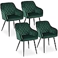 CLIPOP Dining Chairs Set of 2 Velvet Kitchen Leisure chairs Upholstered Seat with Backrest, Armrest and Metal Legs,Living Room Corner Chairs for Home Office Furniture (4, Green)