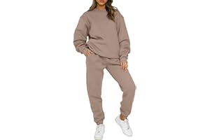 Yutdeng Damski 2-częściowy dres z długim rękawem, odzież wypoczynkowa, okrągły dekolt, polar, dres, damski, pełny zestaw, ciepły pulower z kapturem i spodnie do biegania, ze sznurkiem i kieszeniami,