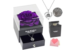 RSUARSUA Preserved Rose with I Love You Necklace Gift Box - Enchanted Real Rose Petals Romantic Gifts for Her Girlfriend Wife Mum on Valentine's Day Mother's Day Anniversary Birthday Christmas