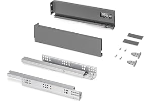 Emuca - Kit tiroir pour cuisine et bain, hauteur 131mm, profondité 450mm, 30 Kg, fermeture amortie, panneaux non incluses, Acier, Gris anthracite