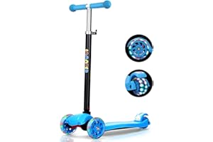 IMMEK Monopattino per Bambino e Bambina 3 a 12 Anni Bambini Giocattoli Regali, Monopattino Struttura Leggera & Regolabile Manubrio Altezza con Tre PU Luce LED Ruotes Carico Massimo 50KG (Blu)