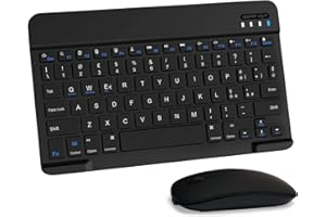 LAMA Tastiera e Mouse Wireless, Tastiera Tablet Universale Ultra Sottile Ricaricabile, Tastiera Bluetooth Portatile per iPad/Tablet/iOS/Android/Windows/Laptop/Computer Desktop/Telefoni, Nero