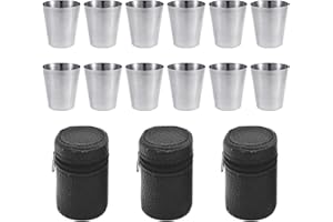 DAZZLUXE Juego de 12 Vasos Portátiles de Acero Inoxidable para Senderismo y Vino - Incluye Bolsa de Almacenamiento de 3 Piezas