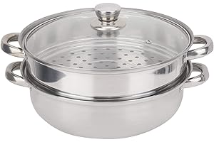 FISHLOR Marmite à vapeur en acier inoxydable, batterie de cuisine en acier inoxydable Casserole à vapeur pour marmite à double cuisson 27 cm