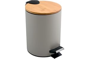 Spirella SP2304 Adonis Basura para baño (5 L, Acero Inoxidable, bambú, con Descenso automático y Cubo Interior, Cierre Suave), Color Gris, Plástico, Topo