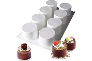 OCPO KITCHEN Moule Cylindrique en Silicone Patisserie, Moules à Gâteau Ronds de 8 Cavités, Moule de Cuisson Antiadhésif pour Cupcakes, Savons, Muffins, Gâteaux, Cheesecakes, Brownies