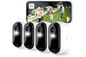 Arlo Essential 2 HD, Caméra de Surveillance WiFi Extérieure Sans Fil, Autonomie de 6 mois, Vision Nocturne Couleur, Éclairage, Sirène et Audio Bidirectionnel, Essai Arlo Secure Inclus, 4 Caméras Blanc