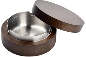 DRWOSM Cendrier en Bois avec Couvercle Cendrier Coupe-Vent avec Alliage Doublure Cendriers à Cigarettes Anti Odeur Cendrier de Bureau Simple pour Intérieur Extérieur Maison Bureau Décoration