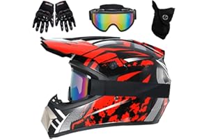 HNGKGJBL Casques de Motocross pour Enfants de 9 à 14 Ans avec Lunettes, Gants Et Masque, Lot de 4 PièCes, Casques de VTT Tout-Terrain pour GarçOns Et Filles, HomologuéS Dot
