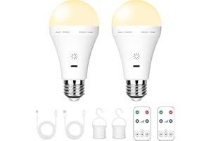 BOBOPAI USB-C Wiederaufladbare Glühbirne Mit Fernbedienung, 7W E27 Smart Akku Batterie LED Glühbirne, Touch Control Dimmbare, Mit Timing-funktion, Outdoor Camping Notlicht Mit Haken,3000k/2 pack