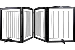 VEVOR Free Standing Dog Gate, 32" H x 96.5" W Freestanding Pet Gate, 4 Panels Foldable Dog Gate for Wide and Narrow Passageways, Expandable Dog Barrier with Silent Foot Support for Indoor, Brown