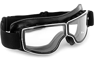 HUOBI Motorcycle Goggles Vintage Anti Fog Pilot PU Leather Glasses Dustproof ATV Off Road Motorbike Helmet Eyewear Protect for Ridding Motorcross Classes Aviator Goggles