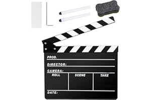 Ribvane Directors Clapboard for Film, Hollywood Slate Move Photography Video TV Cut Action Scene Acrylic Clapper Board with a Magnetic Blackboard Eraser, Two Custom Pens, Cleaning Cloth and Hex Wrench