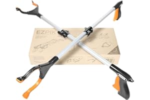 EZPIK® Pinzas Recoger Basura 80 cm - Pinzas Extensibles para Personas Mayores - Palo con Imán Telescópico para Minusválidos y Ancianos - Pinza Recoge Objetos y Fruta [Color Plateado, Pack 2]