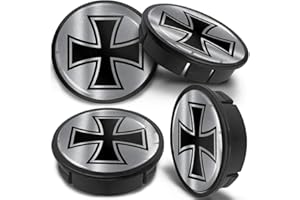 SkinoEu 4 x 60mm Coprimozzi Coprimozzo per Centro Universale Copricerchi Tappi per Ruote Cerchi in Lega Nero Argento Croce di Ferro CXZ 9