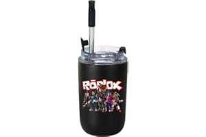 MAJEQZGY Roblox - Borraccia da gioco, 280 ml, a prova di perdite, con cannuccia, in acciaio inox, per lavoro, viaggi, attività all'aperto, scuola (caratteri neri alla moda