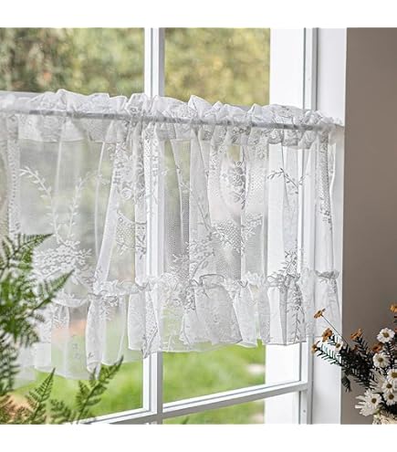 RunFar Shop Rideau Brise-Bise Bohème Vintage Avec Pompons - Rideau Court 100x40 Cm Cuisine Salon Chambre