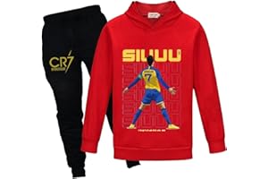 Temolie Tute da ginnastica per bambini con cappuccio e pantaloni da jogging 2 pezzi ragazzi ragazze casual stampa calcio abbigliamento felpa set 4-13 anni tuta abiti