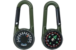 BNOYONERAS Bussola 3 in 1 con termometro a moschettone - Portachiavi multifunzionale in metallo portatile per campeggio e escursionismo