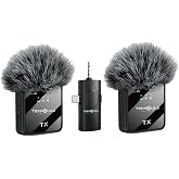 Kablosuz Yaka Mikrofonu, 2.4GHz, 3in1, Type-C, Aux ve Lightning Uyumlu, G&uuml;r&uuml;lt&uuml; Engelleyici, Omnidirectional, 2 Mikrofon + 1 
