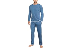 Demegimi Herren Schlafanzug Lang Pyjama Baumwolle Winter Zweiteilige Pyjamas Set Männer