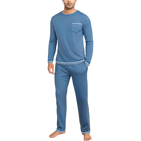 Crewhpo Winterpyjama voor heren, lang, licht, gestreept, 2 stuks