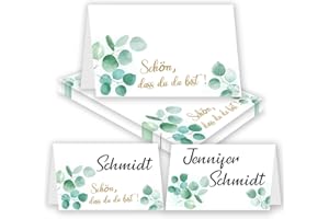 ‎TOCTAX 50 Stück Tischkarten Hochzeit mit Schön Dass Du Da Bist und Eukalyptus Tischdeko Platzkarten für Hochzeit/Konfirmation/Kommunion/Taufe/Geburtstag Namensschilder Karte Sitzplan Hochzeit
