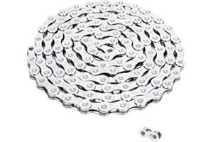 Fongmore Catena per bici a 10/20/30 velocità, 1/2 x 3/32 pollici, 116 maglie, argento, acciaio al carbonio, filo singolo, catena a rulli per bici da strada e mountain bike