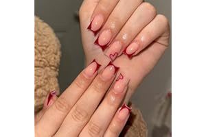JUSTOTRY 24 Stück Eckig Nägel Zum Aufkleben Kurz mit Herzchen,Dunkelrot French Press on Nails,Kunstnägel Fake Nails,Schöne Square Fingernägel Künstliche Nägel Mittel für Frauen