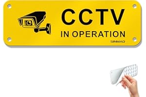 SINMAO CCTV Sign Small Metal Brushed Self Adhesive Aluminum Reflective Pre Drilled 150x50mm