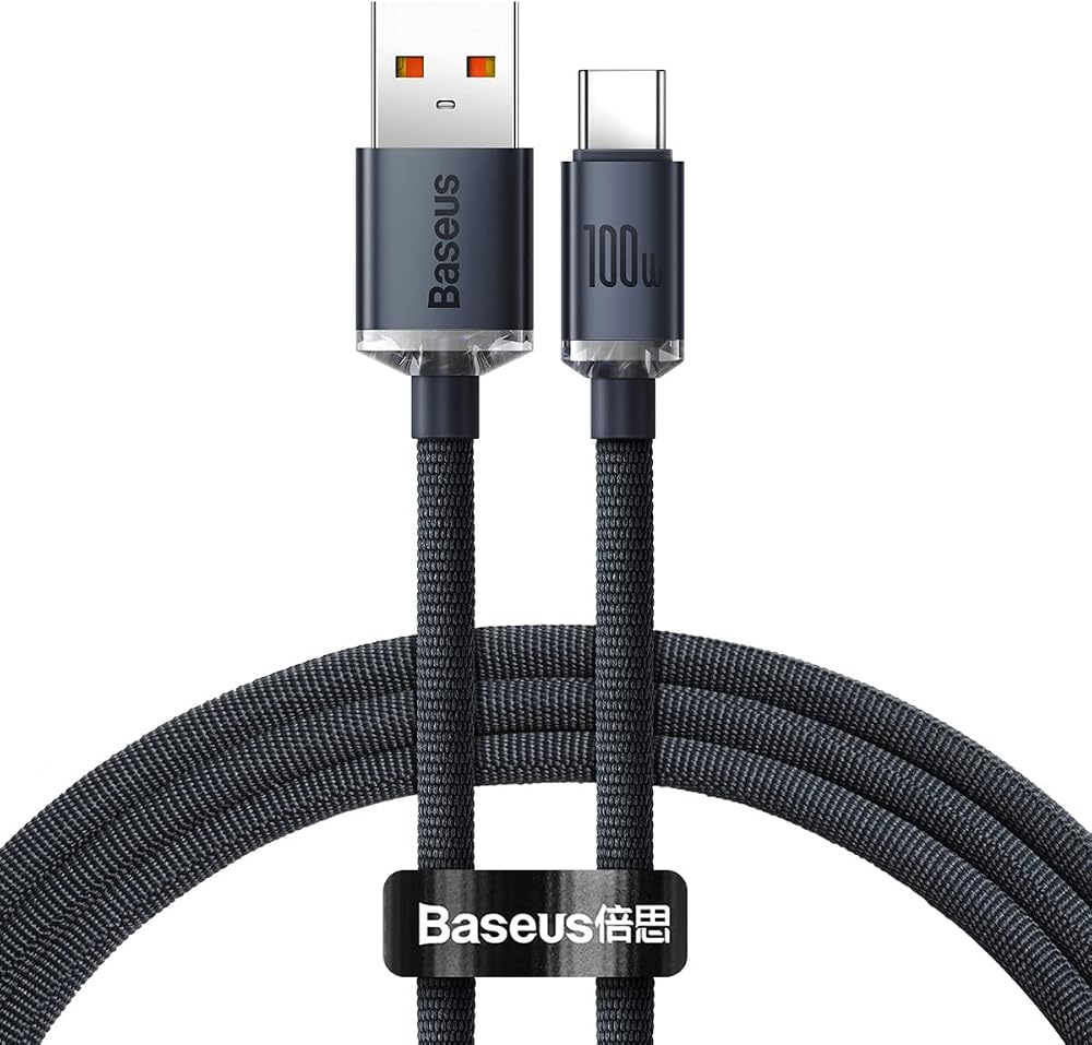 Baseus Crystal Shine USB-A - Type-C Hızlı Şarj Veri Kablosu 100W 5A 1,2M – Siyah (iPhone ile uyumlu değildir)