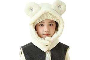 TAGVO Unisex Kids Thermal Winter Hat, Windproof Thermal Fleece Face Cover Winter Hood Hats with Neck Warmer Outdoor Balaclava Trapper Hat with Ear Flaps for 3-7 Years Boys Girls Cycling Hiking Sports