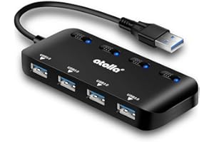 Atolla Hub USB 3.0 Multiprise, Multi 4 Ports USB Multiple Ultra Fin avec Voyants de Commutateurs d'alimentation Individuels…