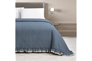 il dolce stile della tua casa Copriletto Trapuntato Matrimoniale Trapuntino Primaverile Estivo con bordo bicolor Frill (zucchero/panna)