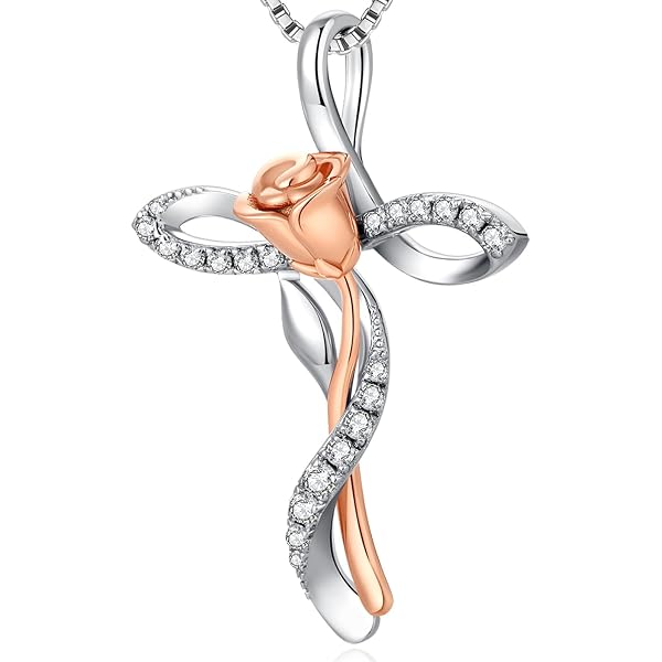 Starchenie Collana Croce Donna In Argento 925 Con Zircone – Ciondolo A Cuore Rosa Eterno, Gioiello Per Mamme