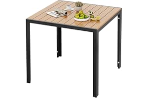 LIFERUN Table de jardin résistante aux intempéries 75 x 75 cm, table de balcon en aluminium avec plateau en WPC, table à manger d'extérieur pour balcon et terrasse, légère, carrée, stable, noire +